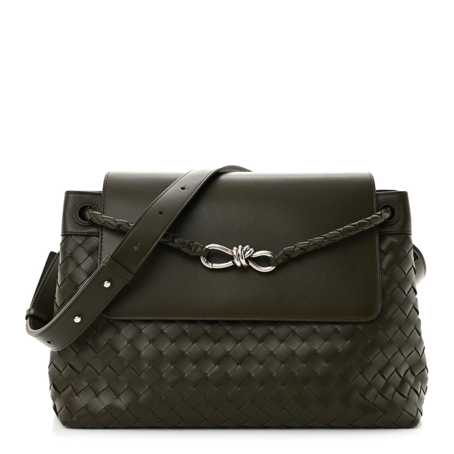 Bottega Veneta Calfskin Intrecciato Medium Andiamo Messenger Bag Kaki 1 of 10
