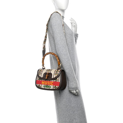 Gucci Canvas Calfskin 100 Centennial Music Medium Bamboo 1947 Top Handle Bag Multicolor 2 of 11