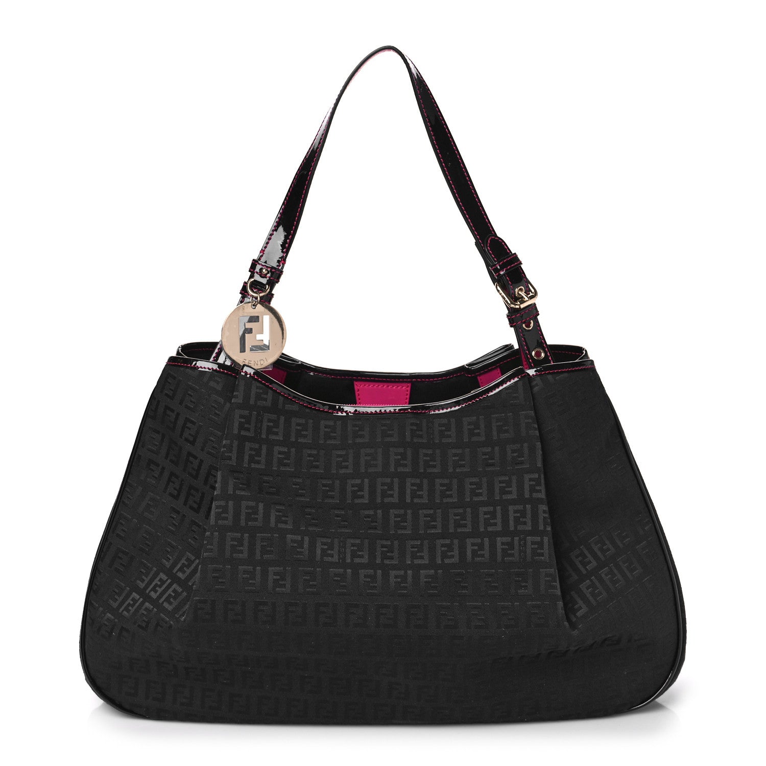 Fendi Zucchino Forever Shoulder Bag Black Pink 1 of 10