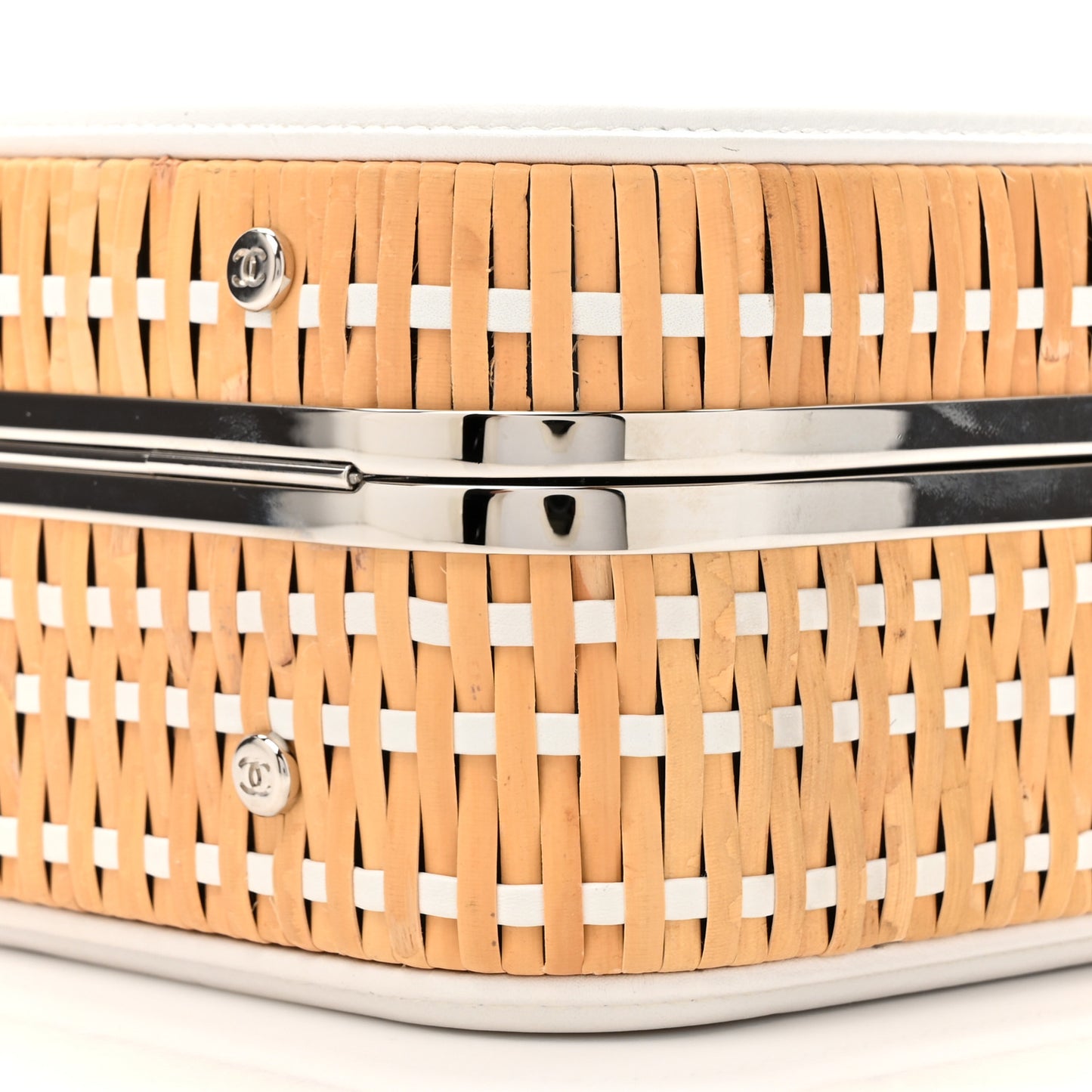 Raffia Calfskin CC Filigree Vanity Case White