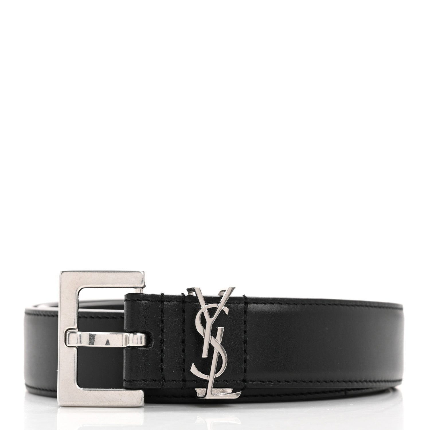 Saint Laurent Lambskin Monogram Cassandre Square Buckle Belt 100 40 Black 1 of 16