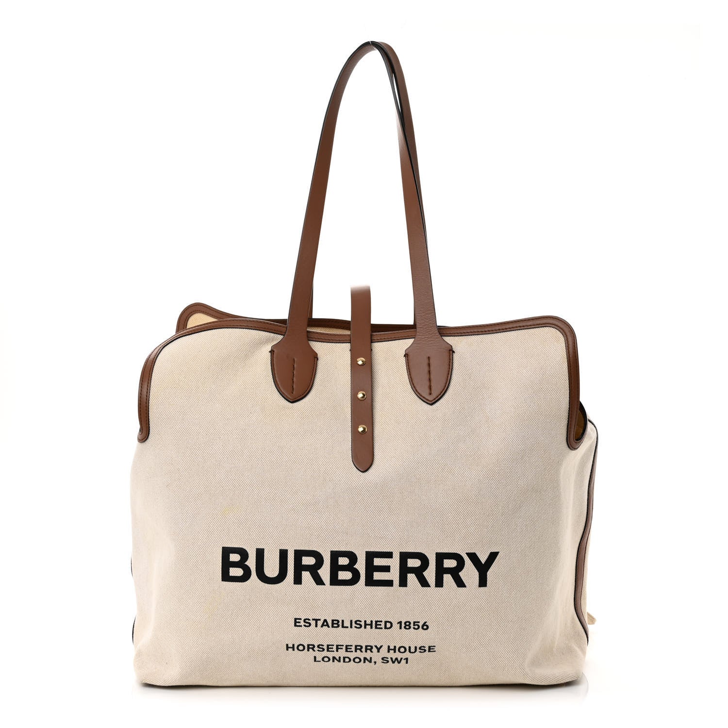 Burberry Cotton Canvas Calfskin Large Soft Belted Tote Bag Natural 1 of 17