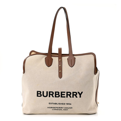 Burberry Cotton Canvas Calfskin Large Soft Belted Tote Bag Natural 1 of 17