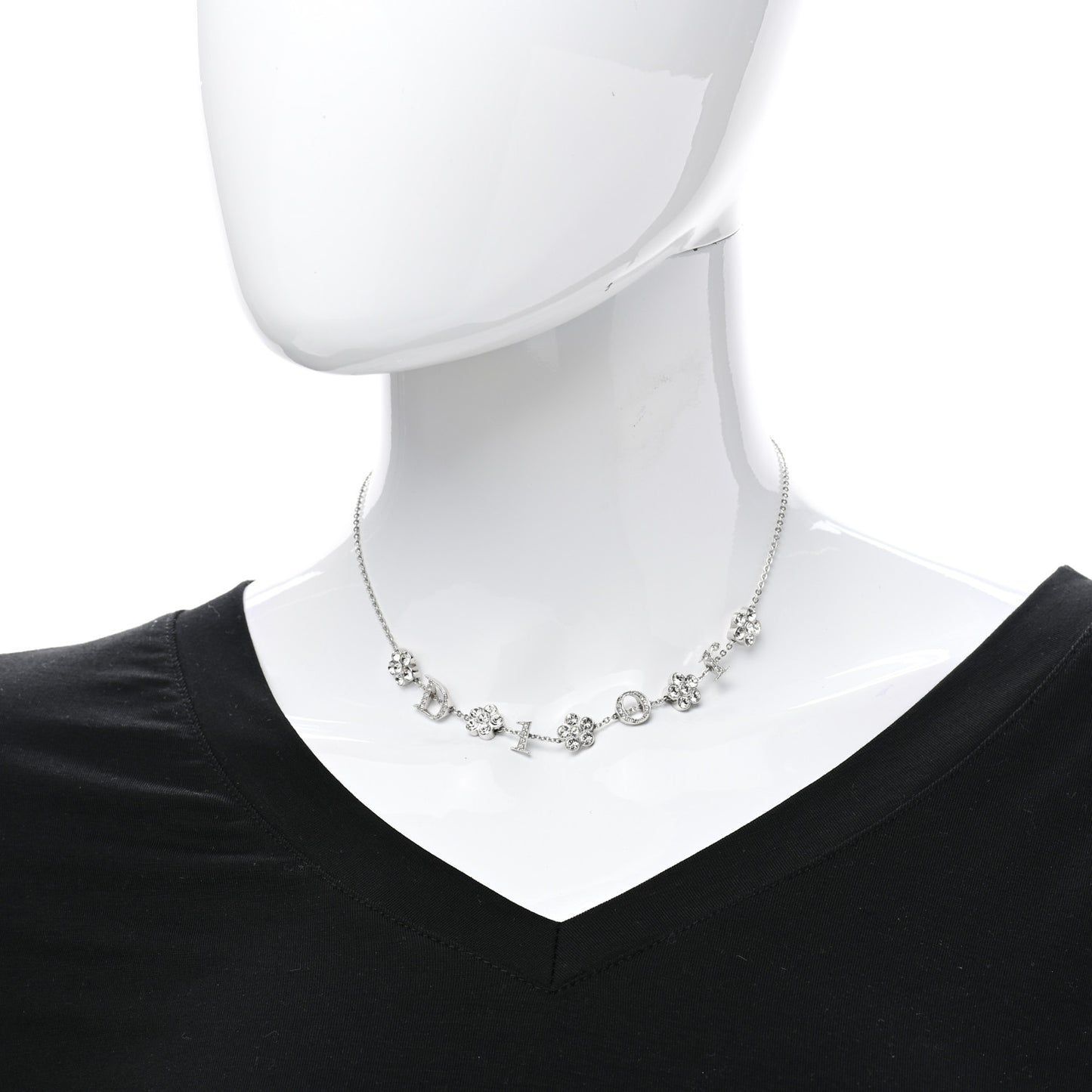 Crystal Logo Charm Necklace Silver