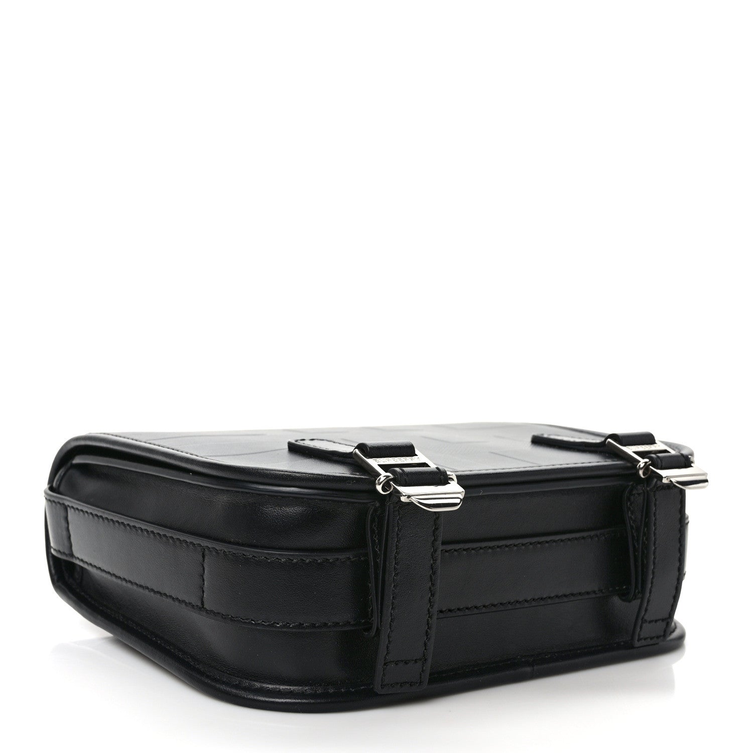 Burberry Calfskin Embossed Check Messenger Bag Black 4 of 8