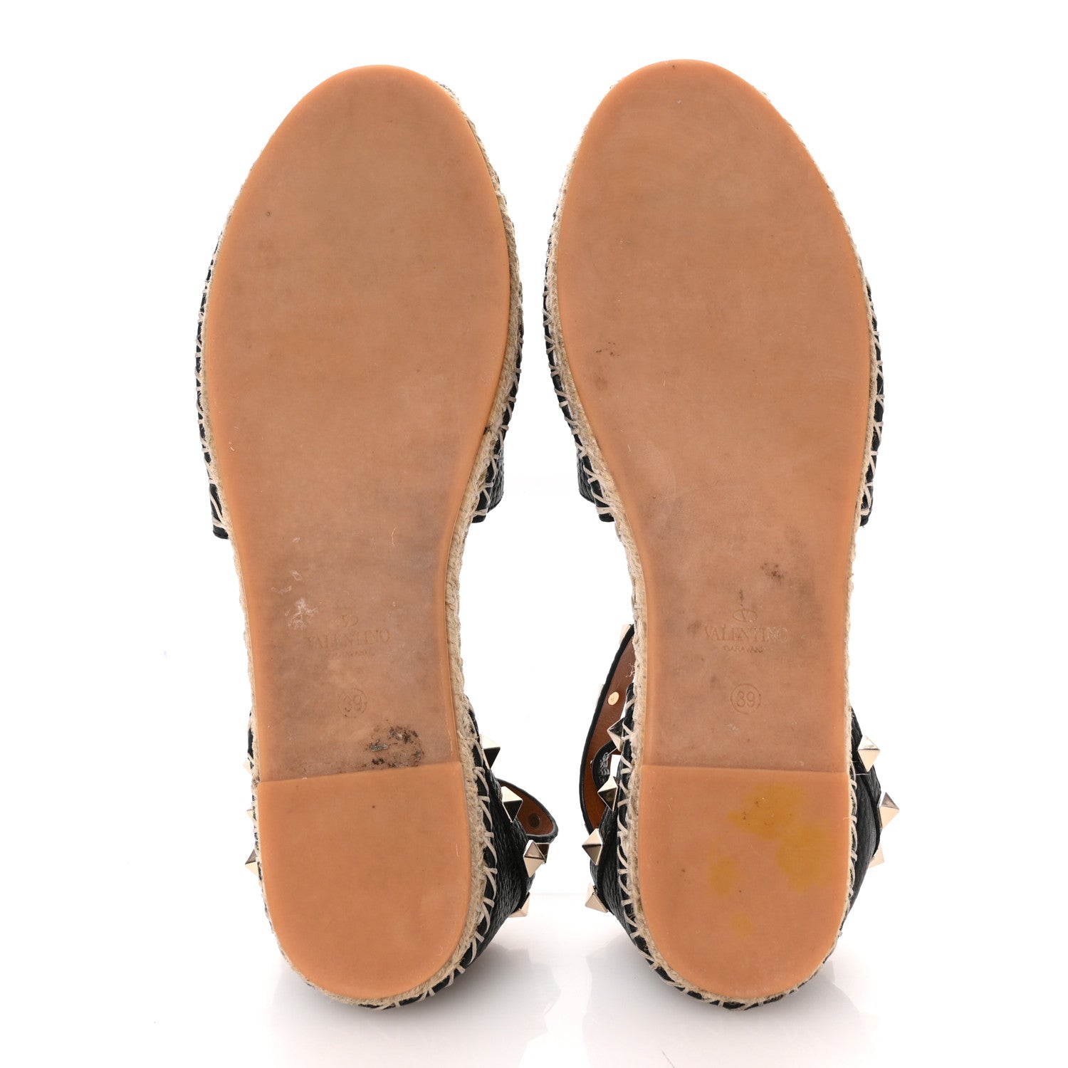 Valentino Garavani Grained Calfskin Rockstud Ankle Wrap Espadrille 20mm Flats 39 Black Light Cuir Natural 6 of 14