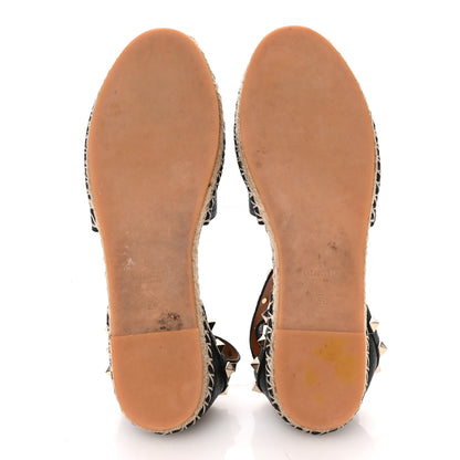 Valentino Garavani Grained Calfskin Rockstud Ankle Wrap Espadrille 20mm Flats 39 Black Light Cuir Natural 6 of 14