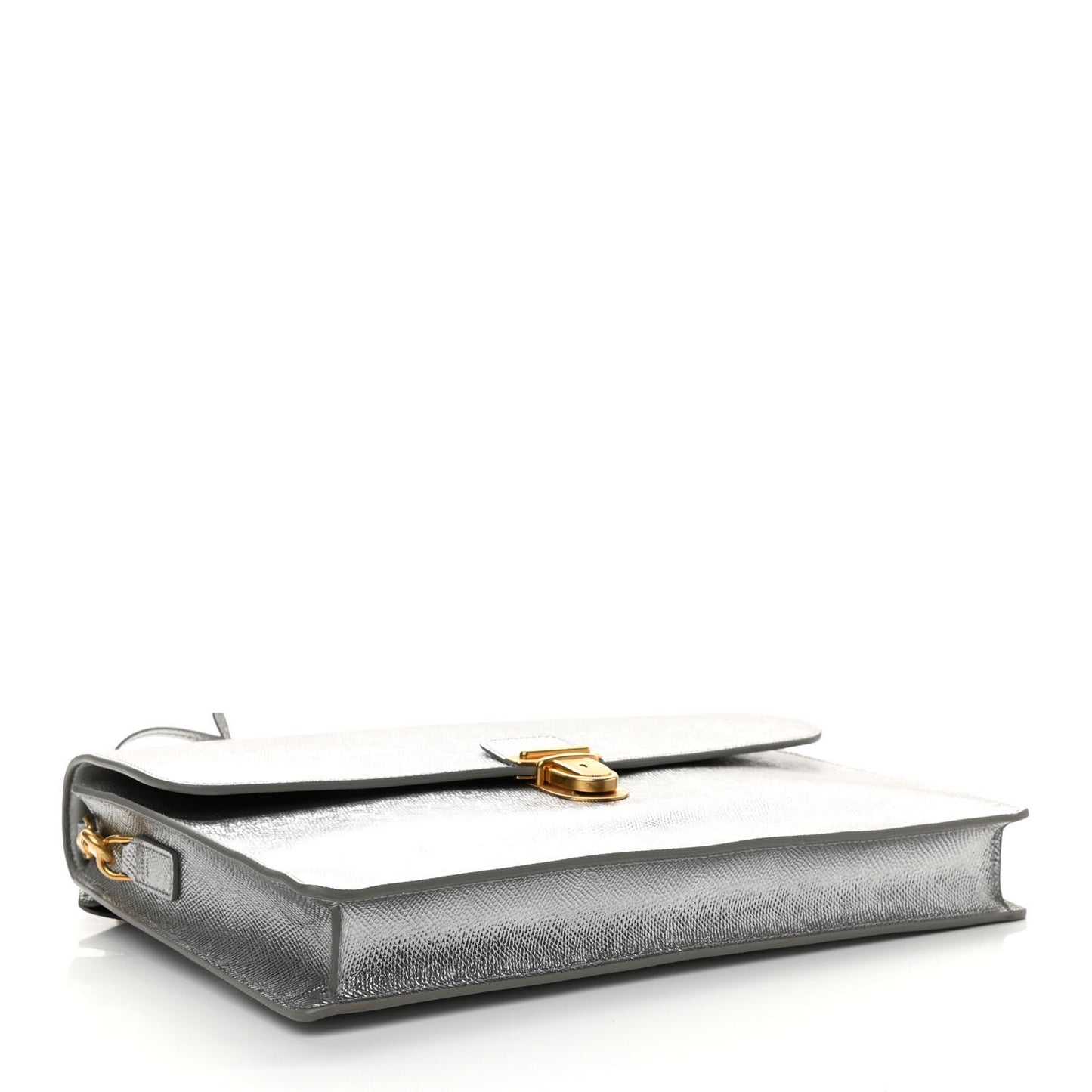 Laminated Grained Calfskin Cartable Small Briefcase Silver