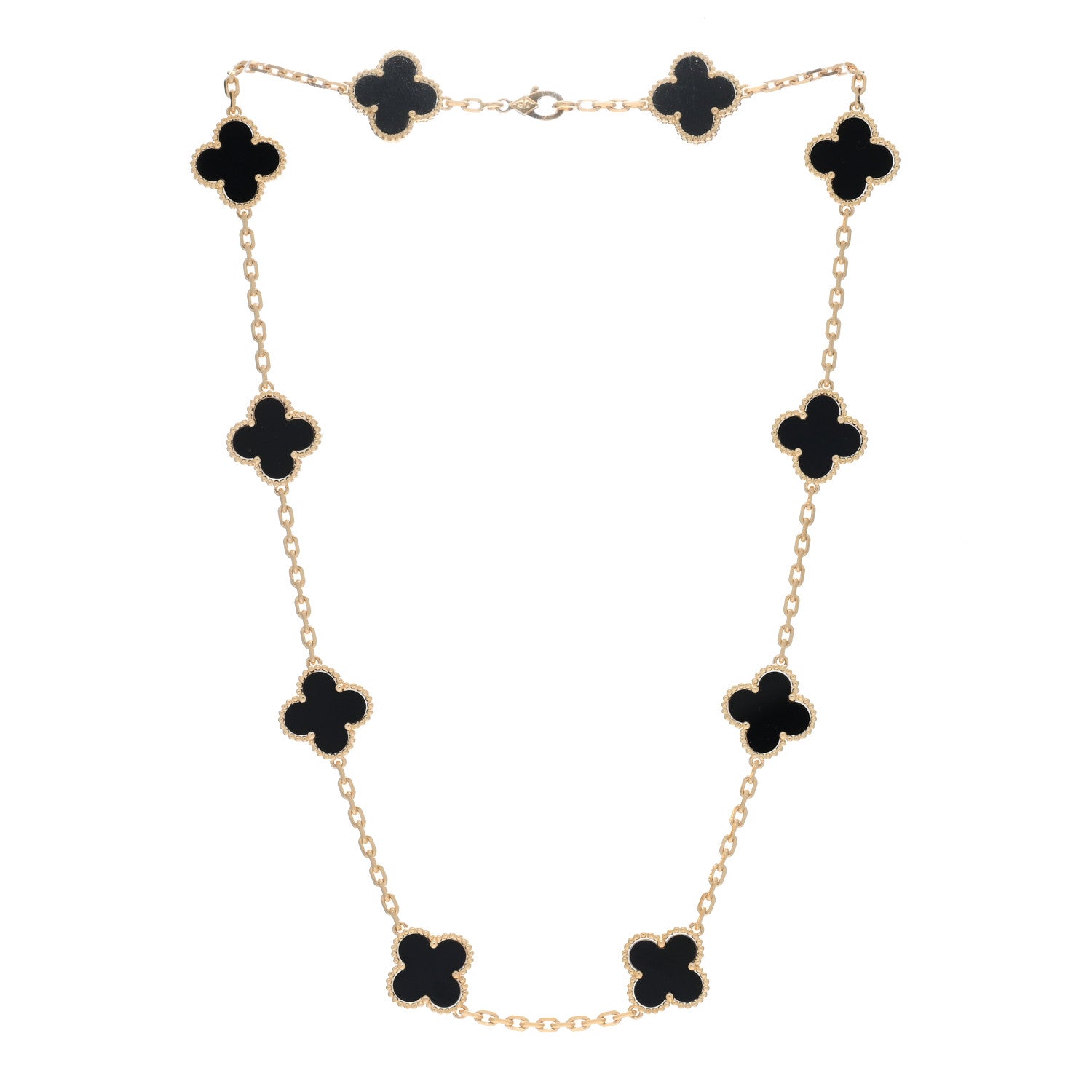 Van Cleef & Arpels 18K Yellow Gold Black Onyx 10 Motifs Vintage Alhambra Necklace 2 of 3