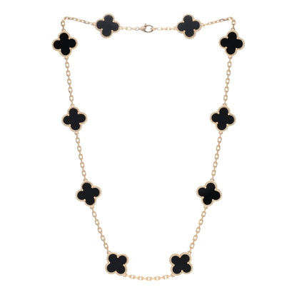 Van Cleef & Arpels 18K Yellow Gold Black Onyx 10 Motifs Vintage Alhambra Necklace 2 of 3