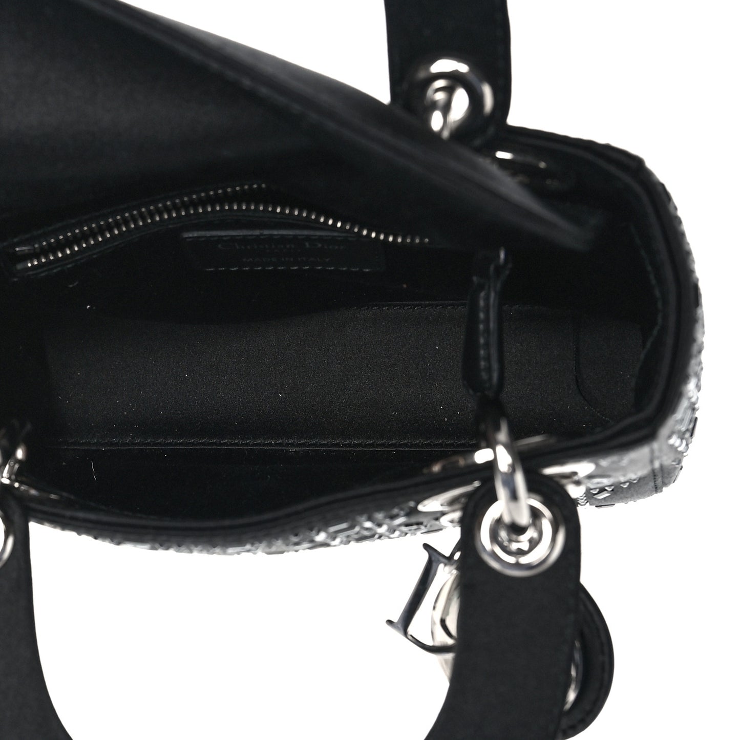 Satin Crystal Cannage Mini Lady Dior Black