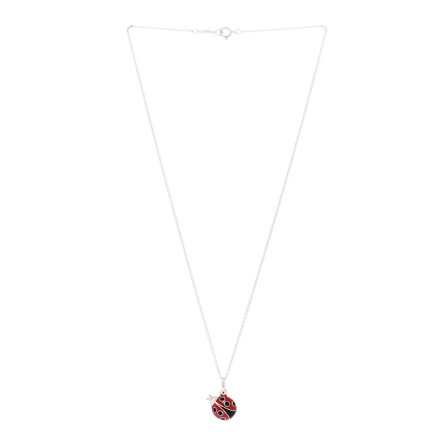 Tiffany Sterling Silver Enamel Ladybug Pendant Necklace Red Black 3 of 4