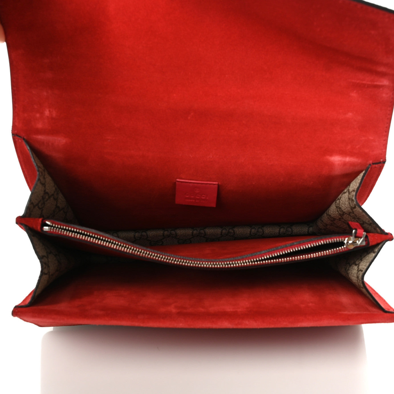 GG Supreme Monogram Suede Cudu Medium Dionysus Shoulder Bag Beige Ebony Vulcanic Red