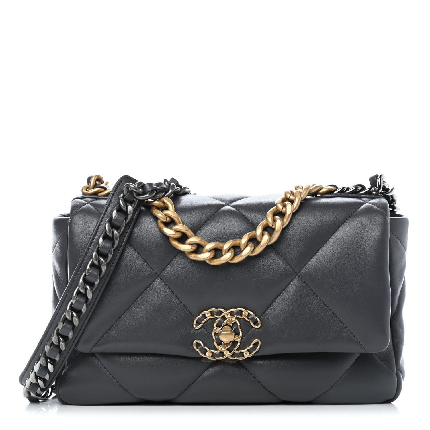 Chanel Lambskin Quilted Medium Chanel 19 Flap Dark Grey 845972