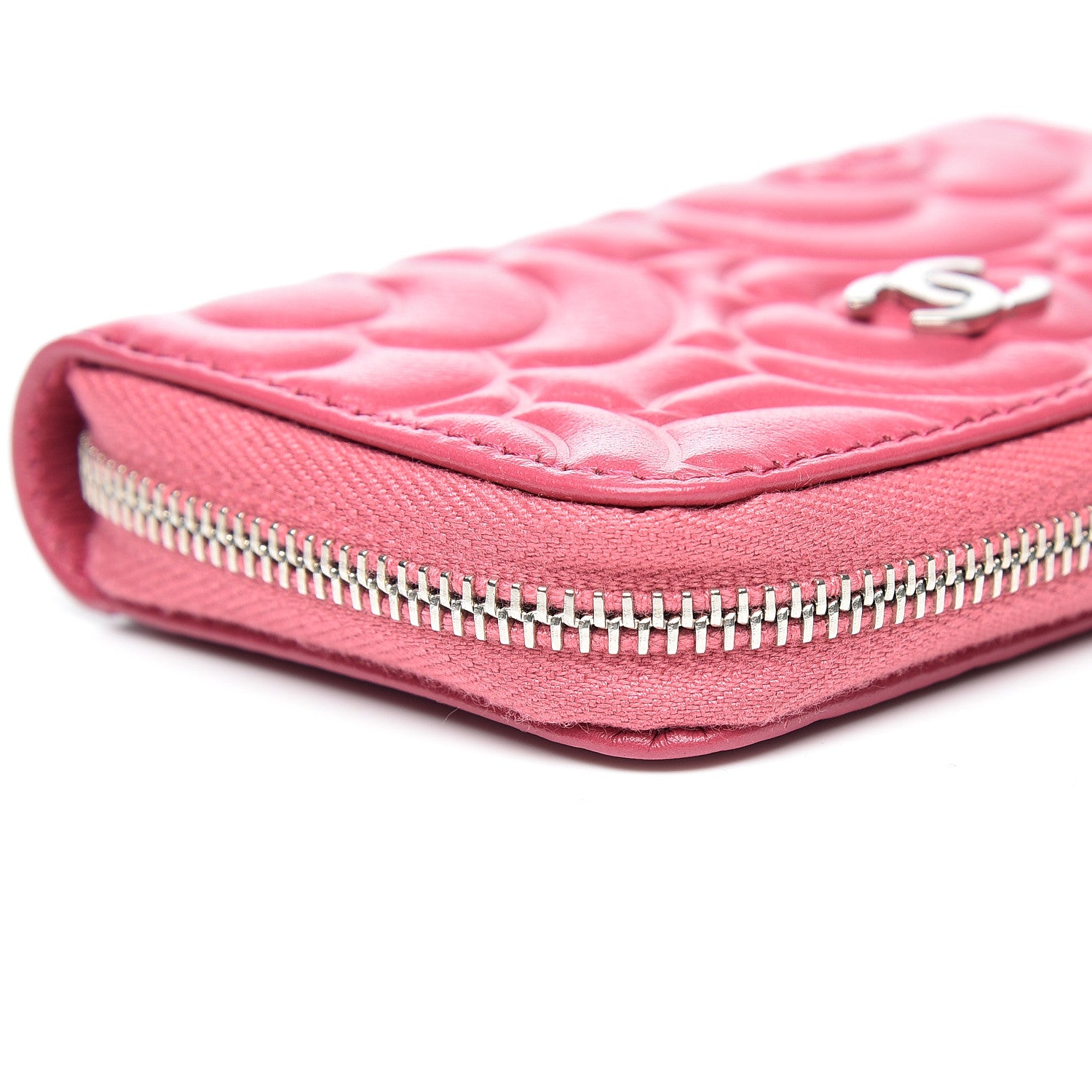 Chanel Lambskin Camellia Embossed Zip Around Card Holder Fuchsia 5 of 10