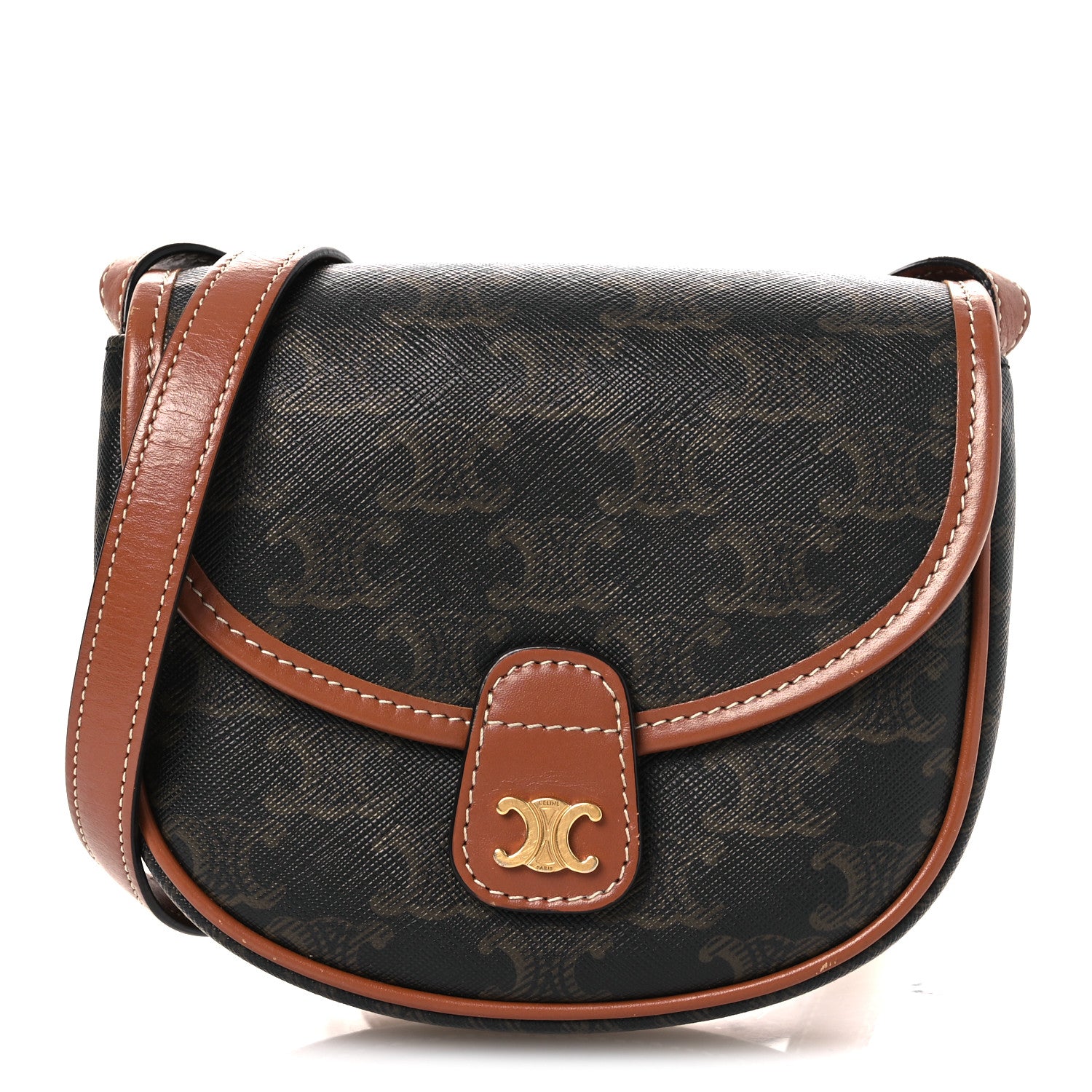 Celine Canvas Calfskin Triomphe Mini Besace Tan 1 of 12