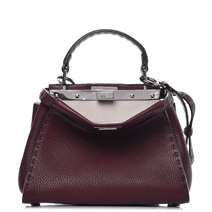 Fendi Cuoio Romano Selleria Bi-Color Mini Peekaboo Iconic Satchel Bordeaux Grigio Polvere 1 of 8