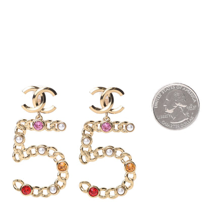 Chanel Pearl Crystal Chain CC No 5 Drop Earrings Gold Pink Red Orange 2 of 5