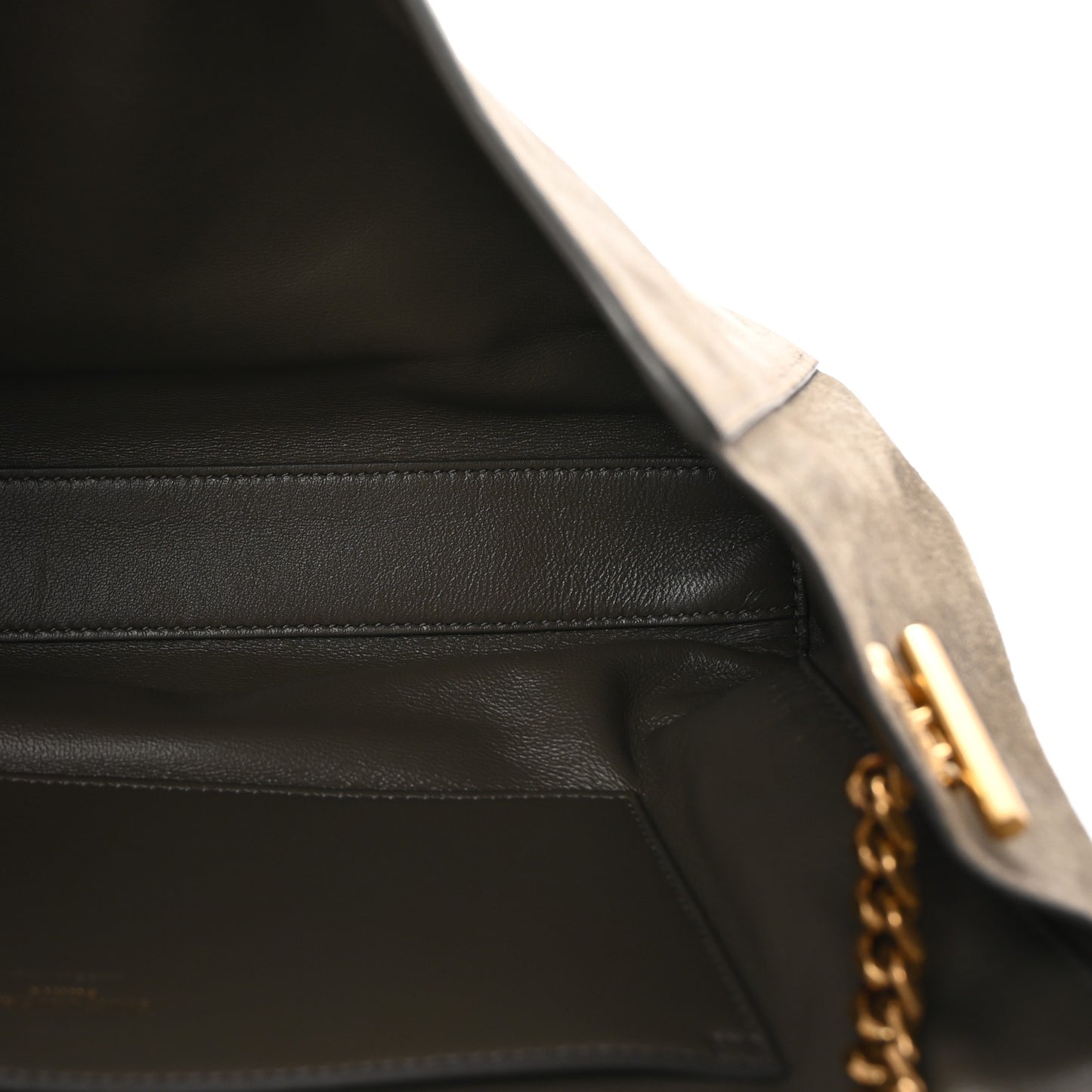Smooth Calfskin Suede Medium Reversible Monogram Kate Satchel Taupe