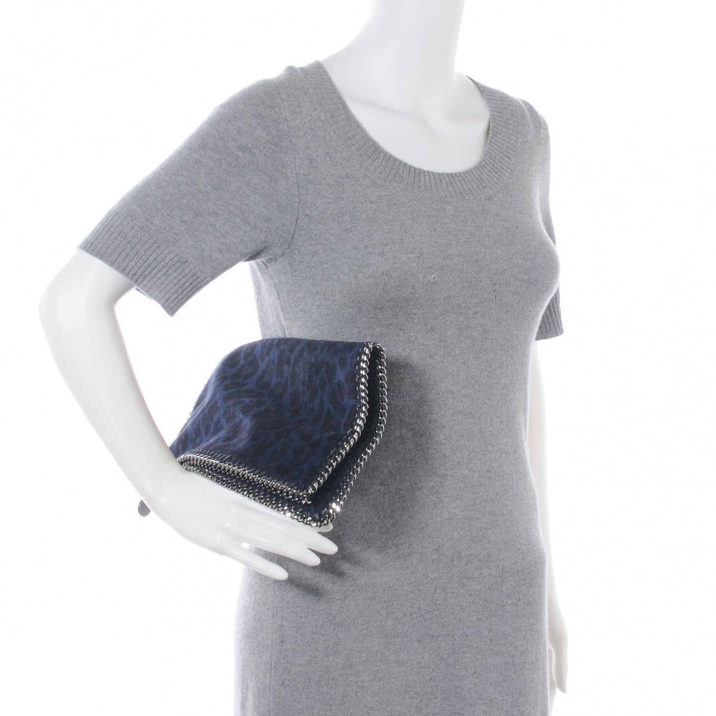 Leopard Print Falabella Faux Suede Clutch Blue