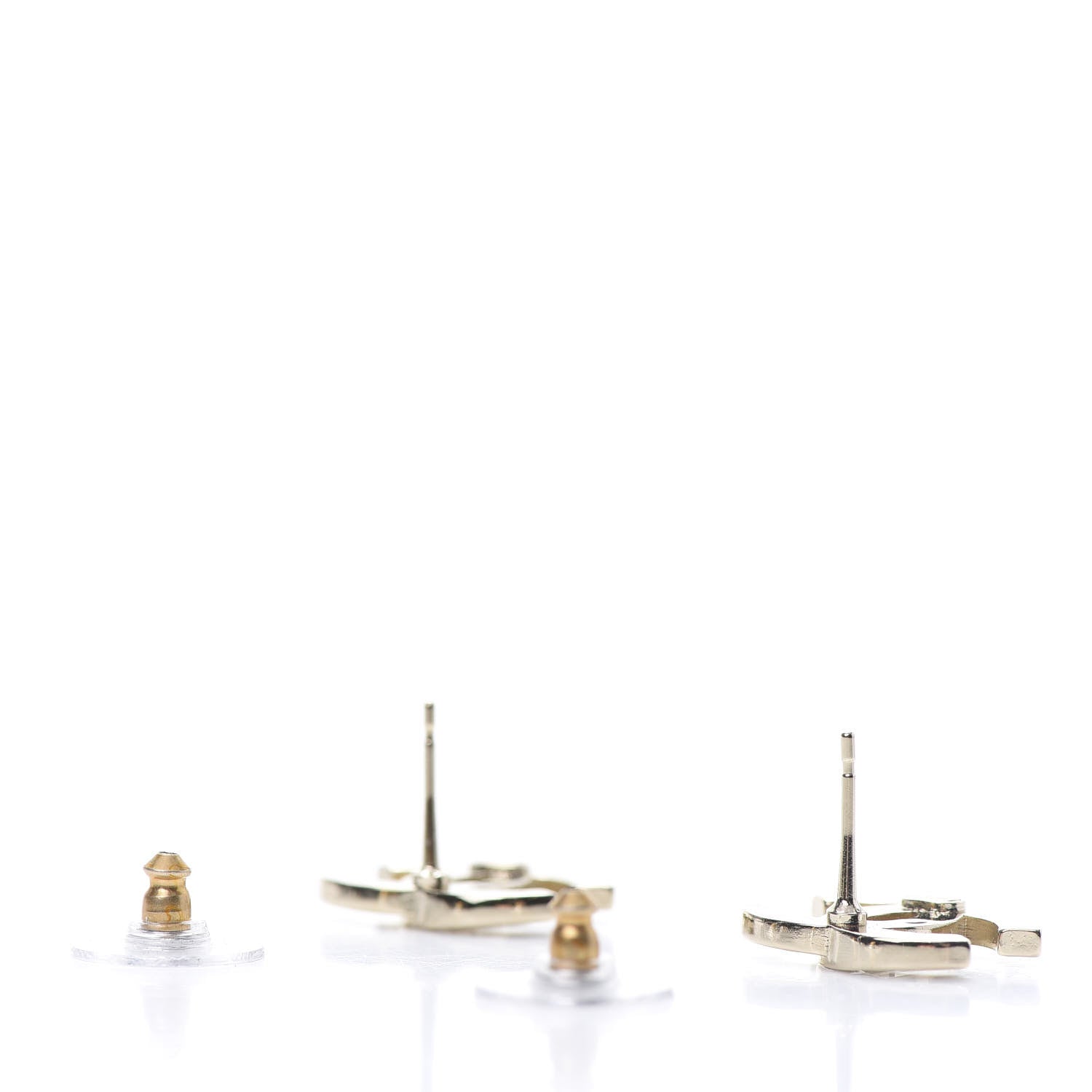 Chanel Crystal Metal CC Paris Button Stud Earrings Gold 3 of 5