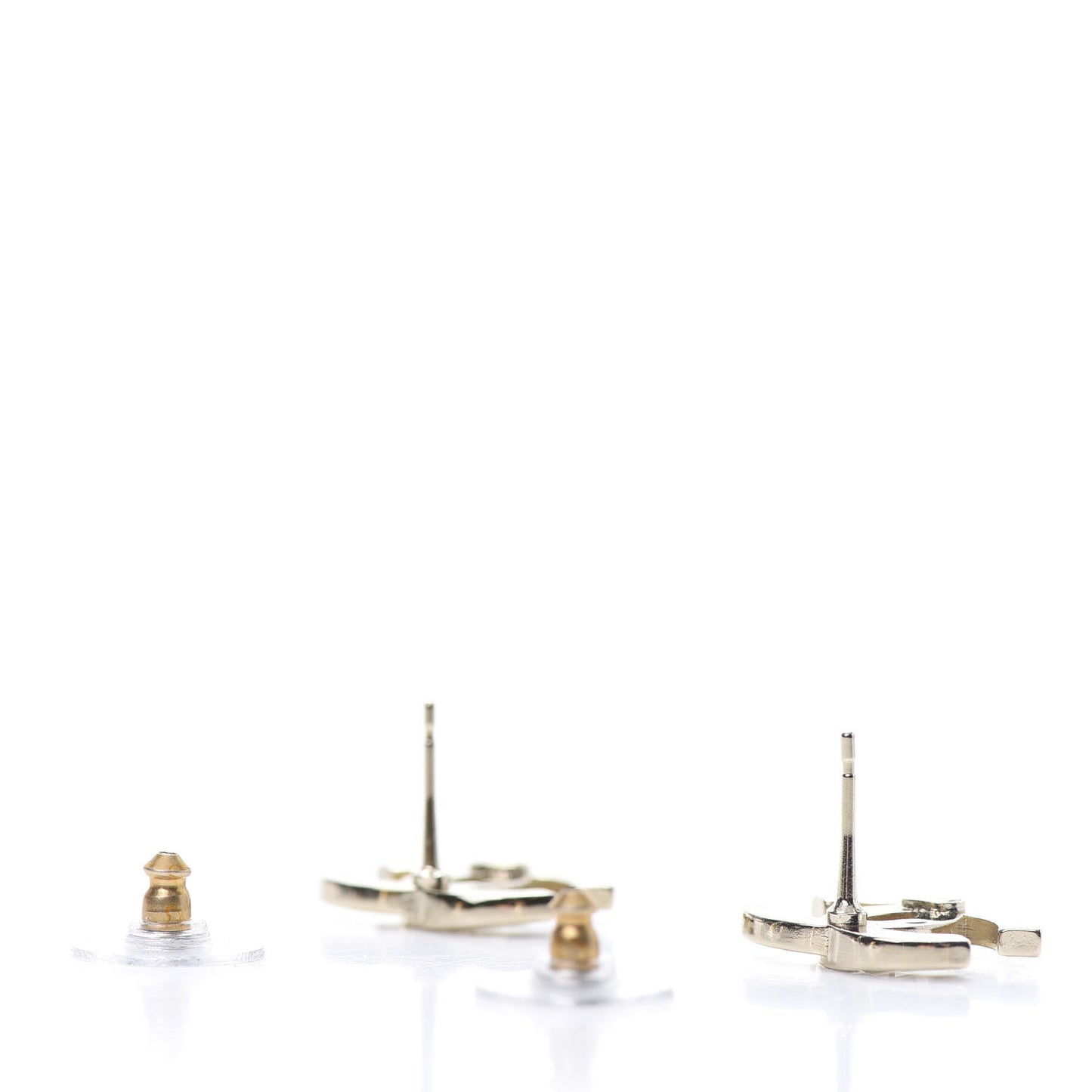 Crystal Metal CC Paris Button Stud Earrings Gold