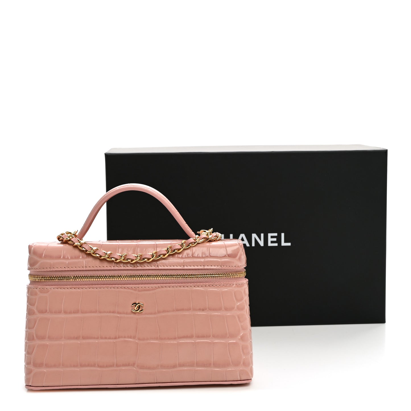 Calfskin Crocodile Embossed Crococo Exoticoco Vanity With Chain  Light Pink
