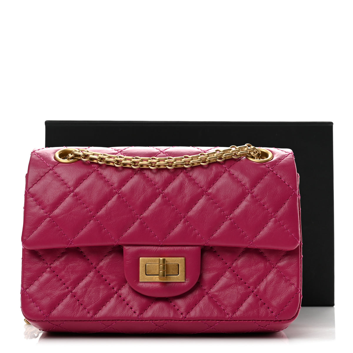 Aged Calfskin Quilted 2.55 Reissue Mini Flap Fuchsia
