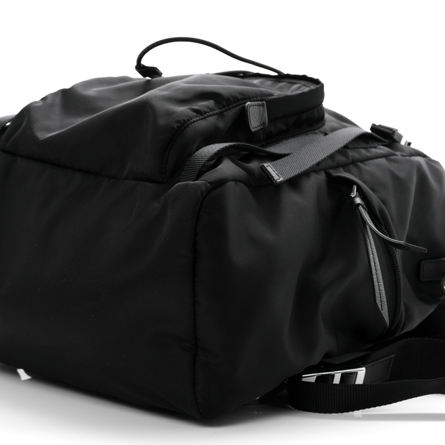 Re-Nylon Saffiano Logo Double Buckle Backpack Black
