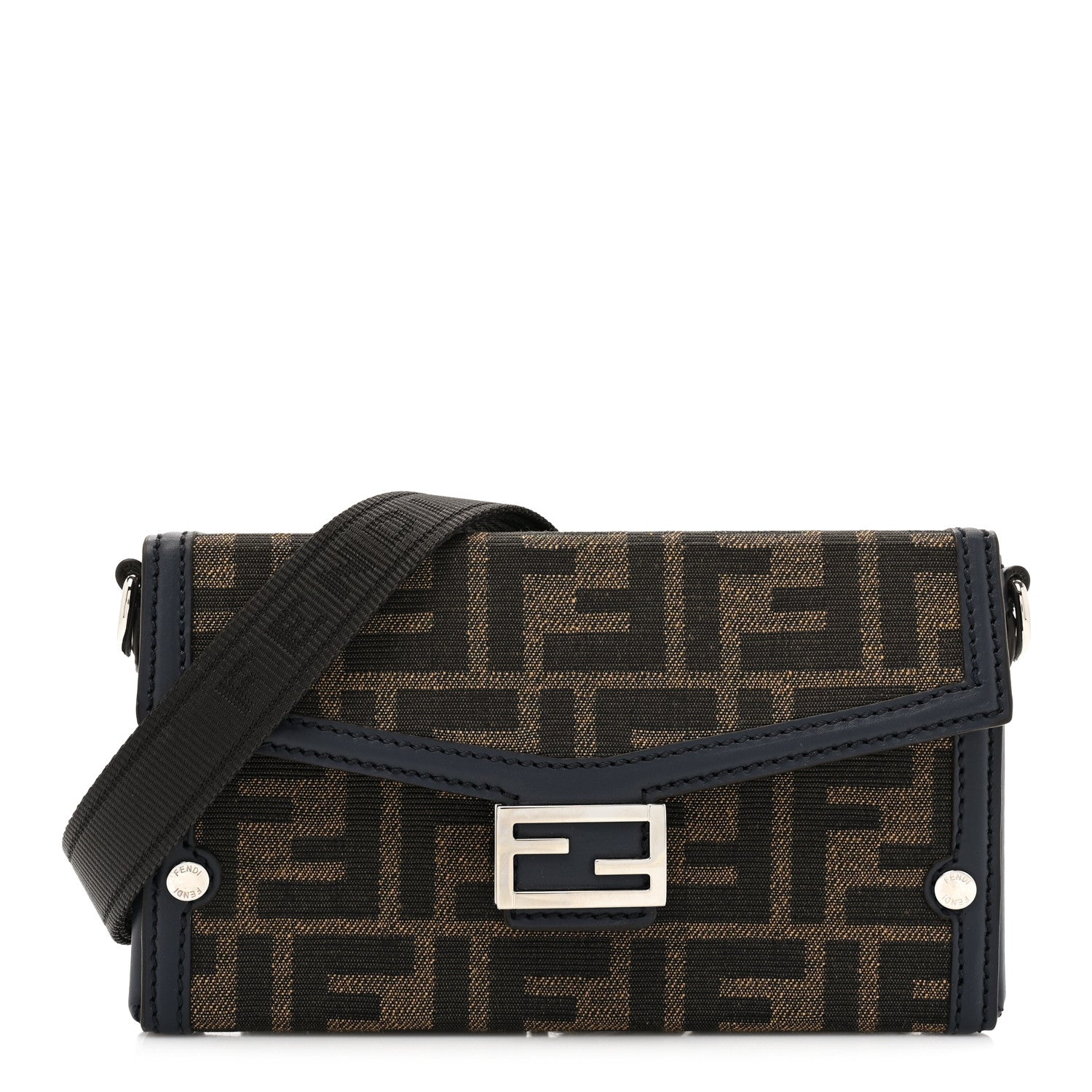 Fendi Recycled Fabric Jacquard Vitello King FF 1974 Baguette Soft Trunk Phone Pouch Tobacco Moro Notte 1 of 12