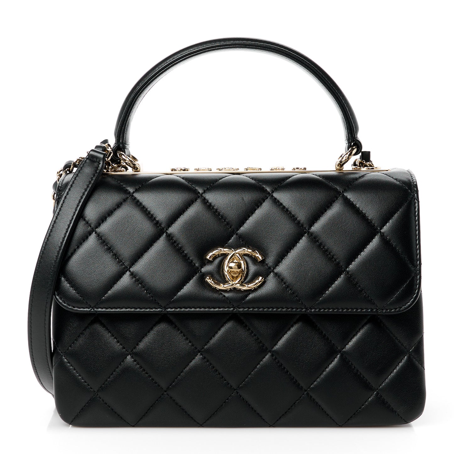 Lambskin Quilted Small Trendy CC Dual Handle Flap Bag Black
