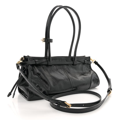 Prada Glossy Calfskin Triangle Medium Bonnie Shoulder Bag Black 3 of 11