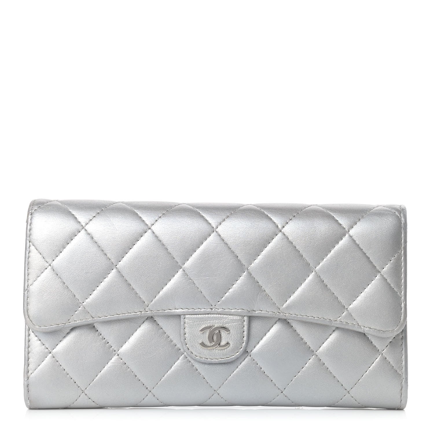 Chanel Metallic Lambskin Quilted Long Flap Wallet Silver 1 of 20
