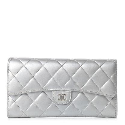 Chanel Metallic Lambskin Quilted Long Flap Wallet Silver 1 of 20