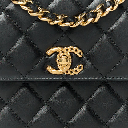 Chanel Shiny Calfskin Quilted Small Metal Chain Top Handle Flap Black 8 of 11
