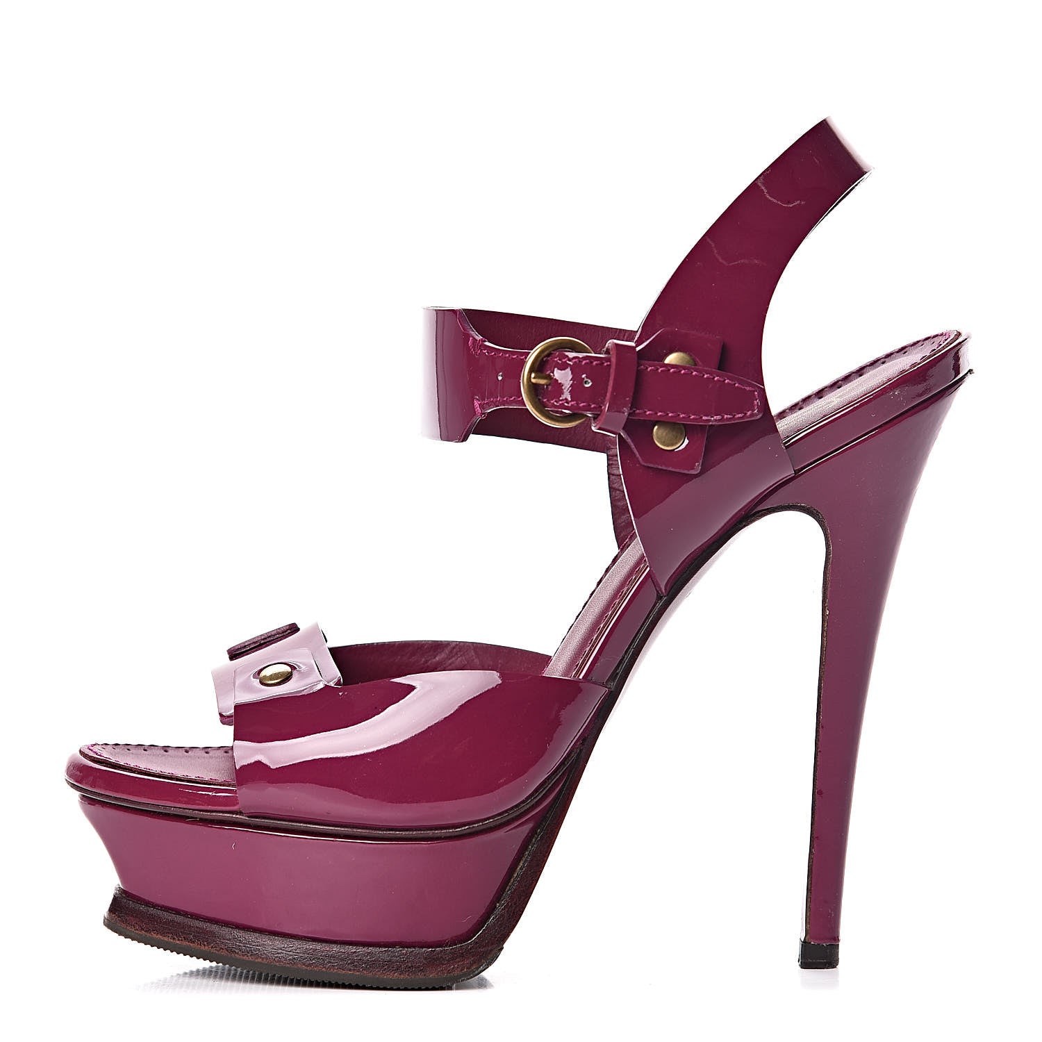 Saint Laurent Patent Tribute Stud Platform Sandals 36.5 Fuchsia 1 of 12