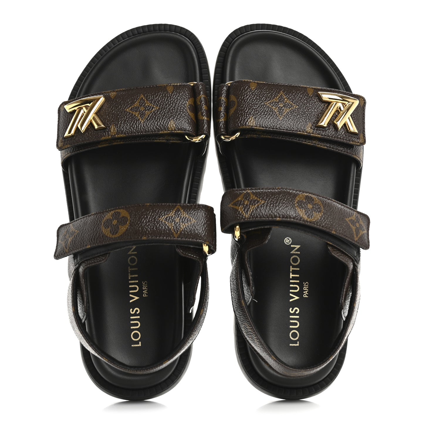Monogram LV Sunset Comfort Flat Sandals 37.5 Cacao Brown
