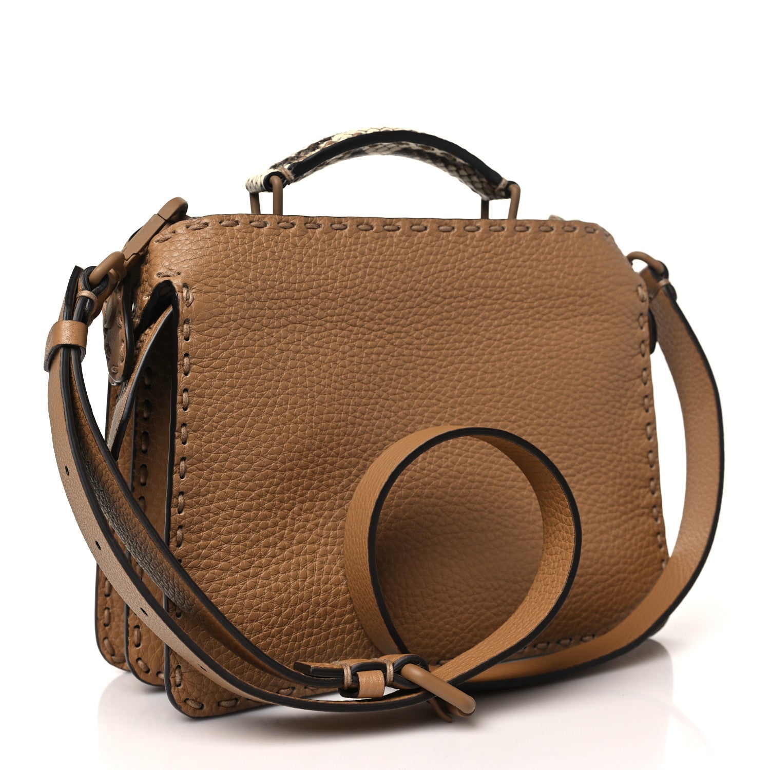 Fendi Cuoio Romano Vitello Elaphe Cover Sellerissima Monochrome Mini Peekaboo I SEE U Satchel Cammello 4 of 11
