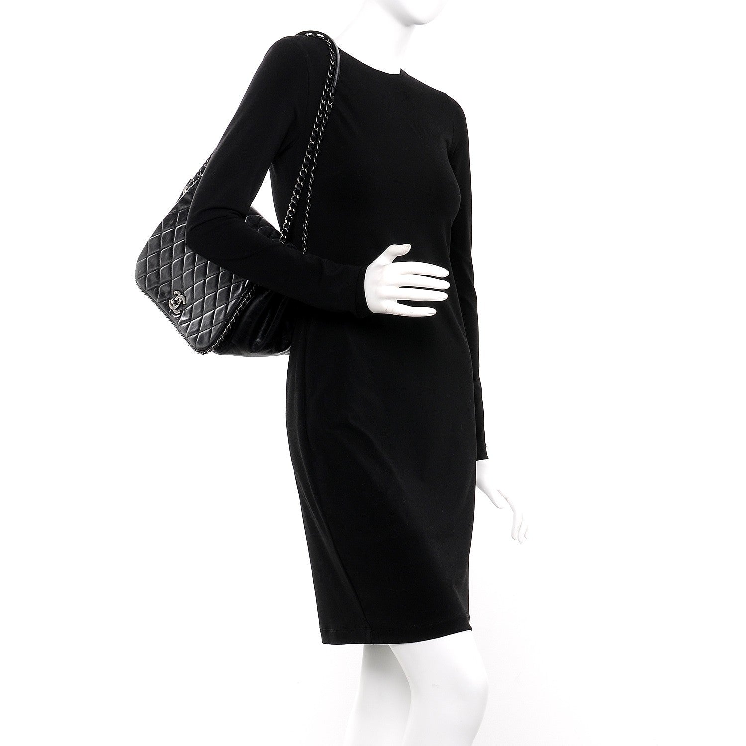 Chanel Glazed Calfskin Quilted Large CC Enchained Accordion Flap Black 2 of 9