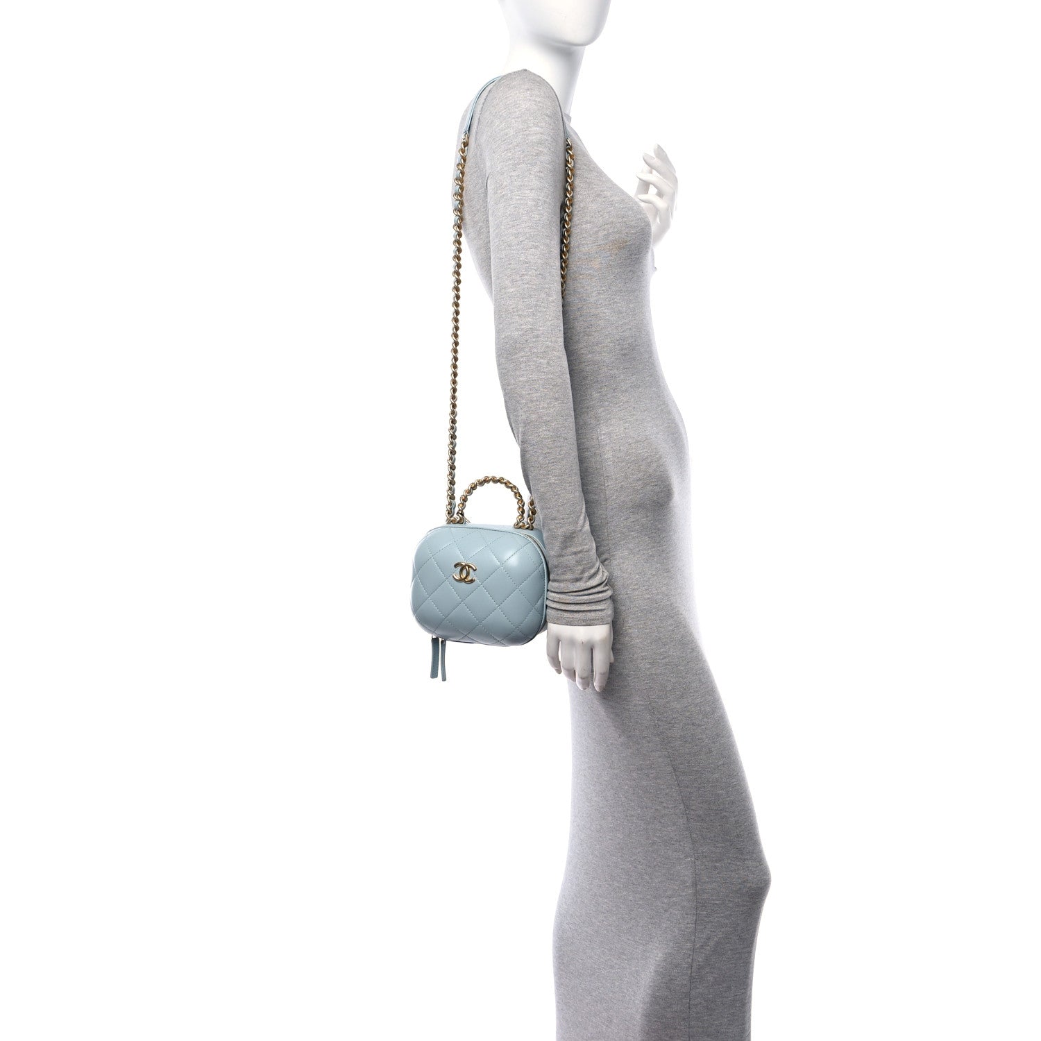 Chanel Lambskin Quilted Small CC Bubble Vanity Case With Chain Light Blue 2 of 10
