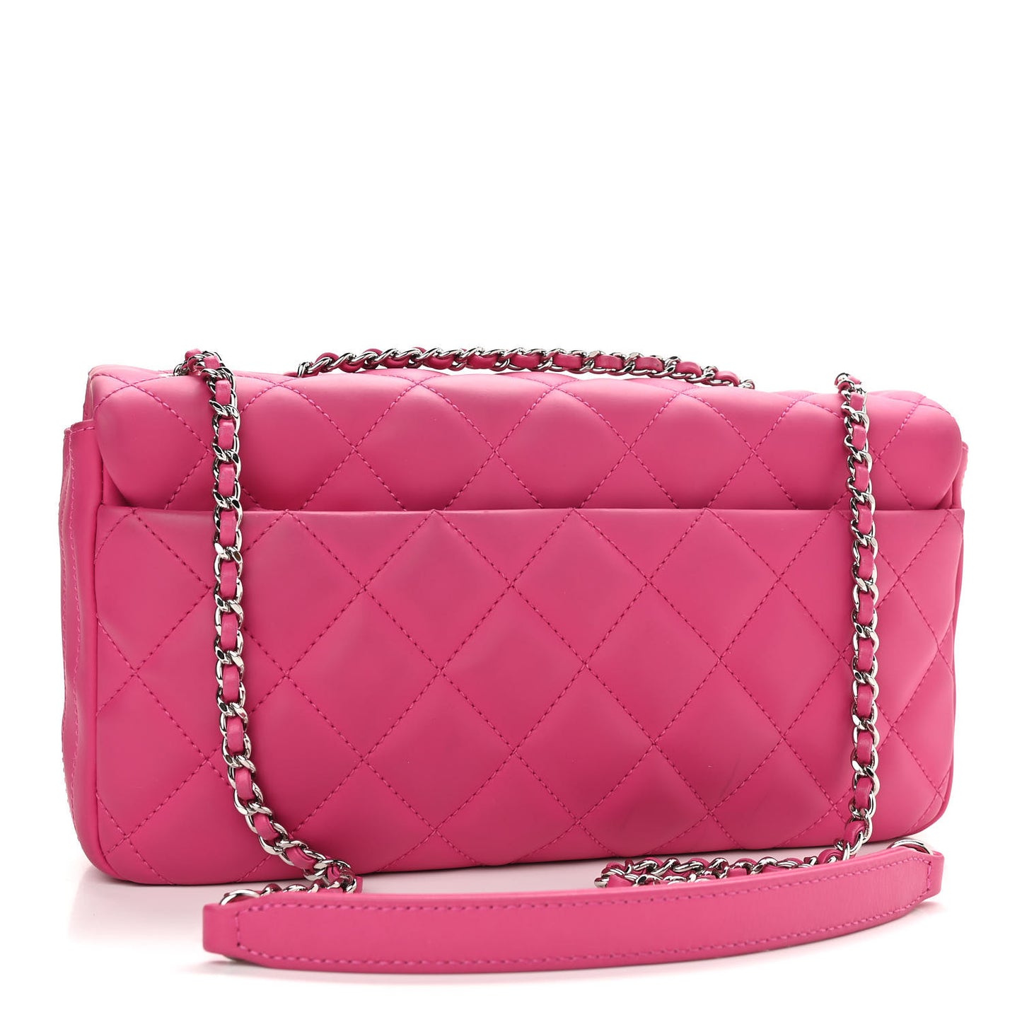 Rubber Quilted Lambskin Medium Coco Rain Flap Pink