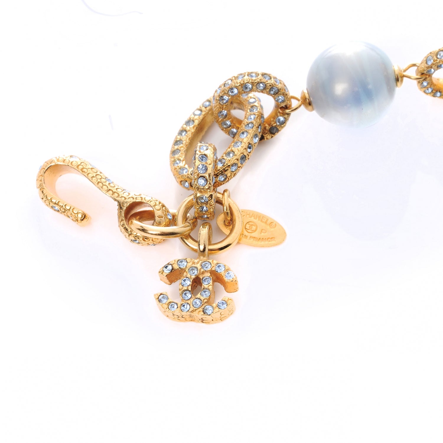 Chanel Pearl Crystal Chain Necklace Blue and Gold 4 of 6