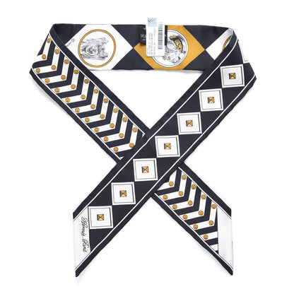 Hermes Silk Colliers Et Chiens Twilly Black Gold White 1 of 4