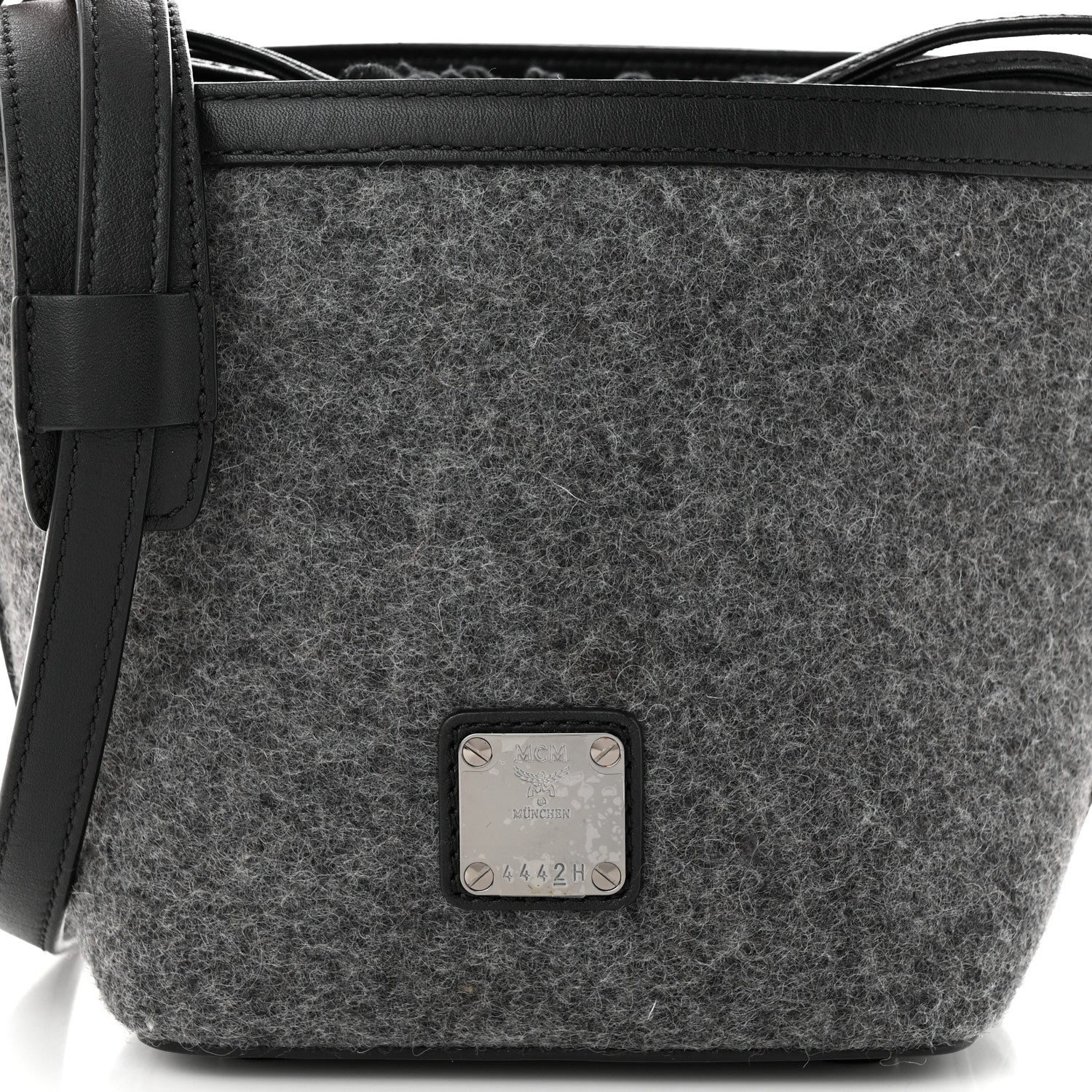 MCM Wool Drawstring Bucket Bag Grey 7 of 9