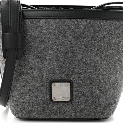 MCM Wool Drawstring Bucket Bag Grey 7 of 9