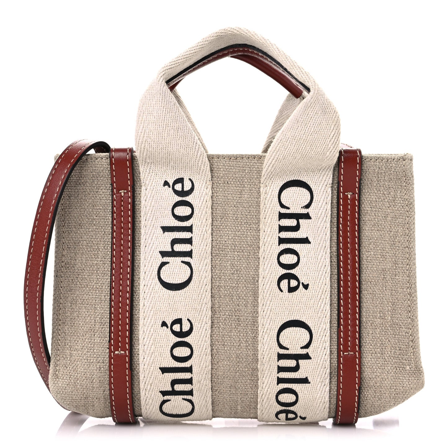 Cotton Calfskin Mini Woody Ribbon Tote White Brown