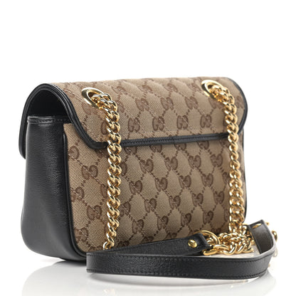 Gucci Monogram Matelasse Diagonal Mini GG Marmont Shoulder Bag Beige Black 3 of 10