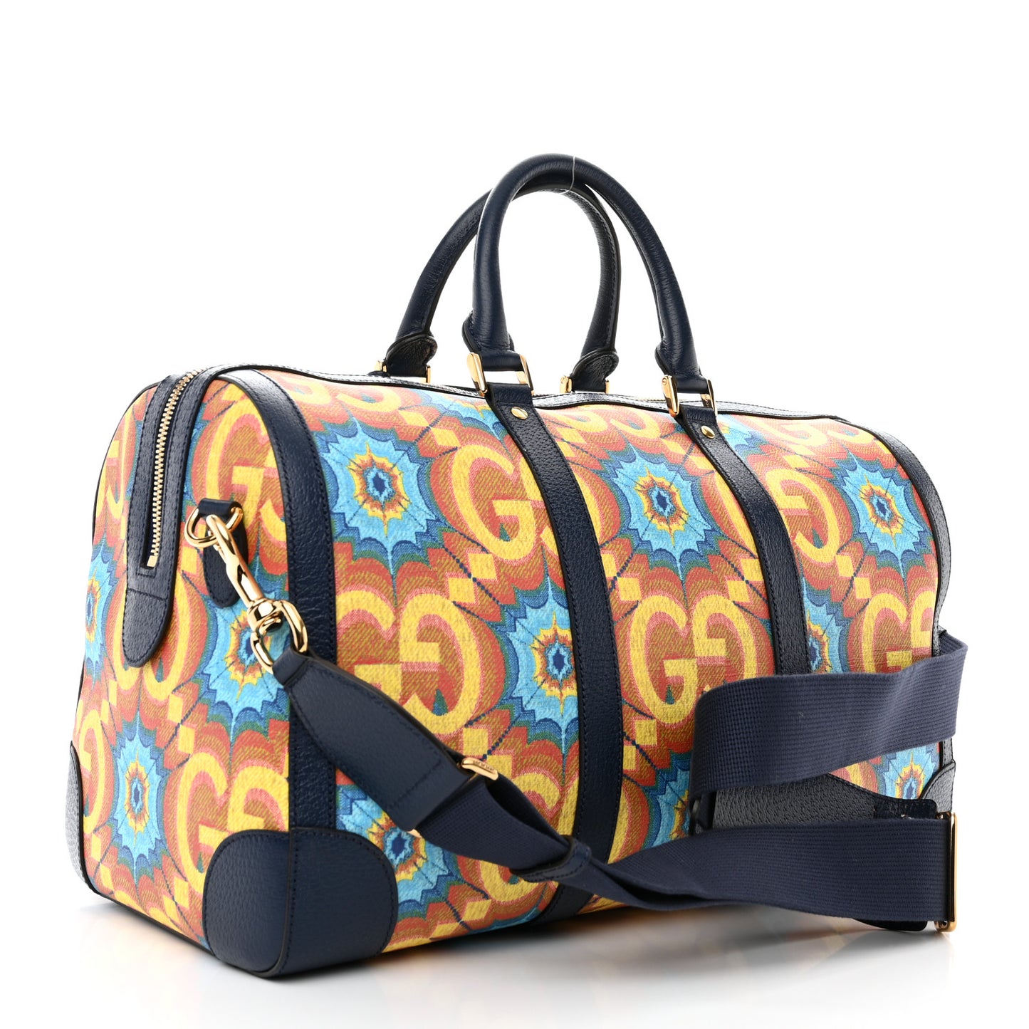 GG Supreme Kaleidoscope Calfskin Script Logo Gucci 100 Carry-On Duffle Bag Blue Orange Multicolor Blue Agata
