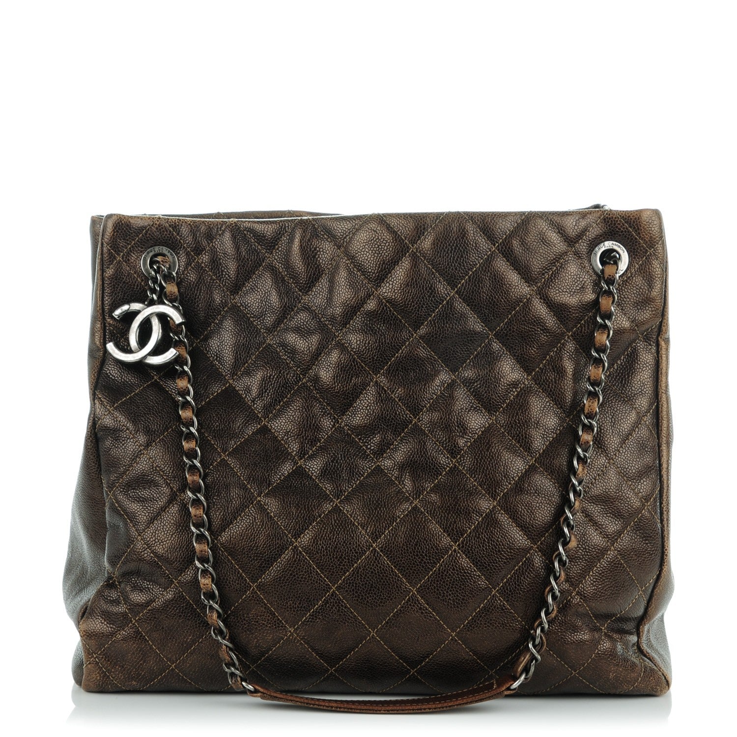 Chanel Iridescent Caviar Quilted Tall Chic Shopping Tote Dark Gold 10 of 18
