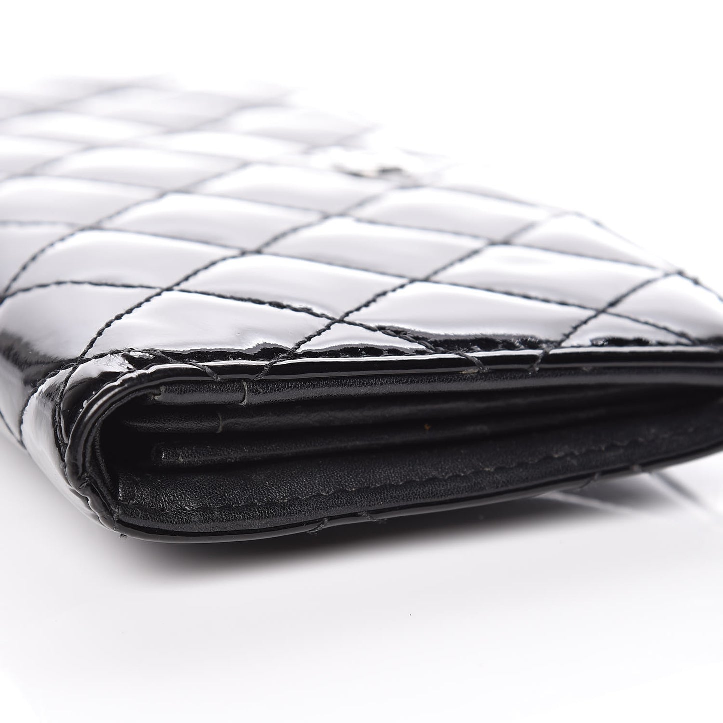 Patent Quilted Yen Wallet Black